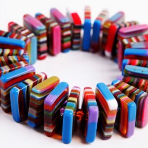 B0192 - RESIN BRACELET LIQUORICE SQUARES AND BEADS ON ELASTIC "PATRICIA"