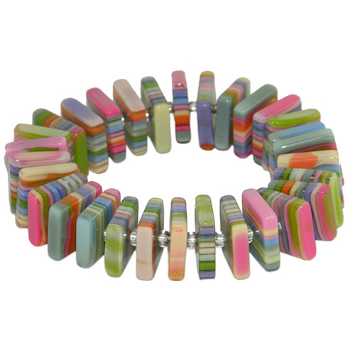 B0192-V02 - B0192 - RESIN BRACELET LIQUORICE SQUARES AND BEADS ON ELASTIC "PATRICIA"