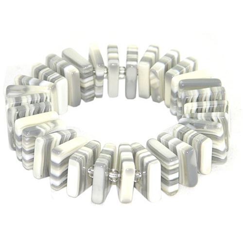 B0192-V03 - B0192 - RESIN BRACELET LIQUORICE SQUARES AND BEADS ON ELASTIC "PATRICIA"