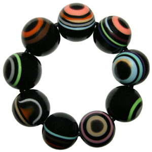 B3311 - RESIN BRACELET RETRO, BALLS ON ELASTIC WITH STRIPES "DARNING"