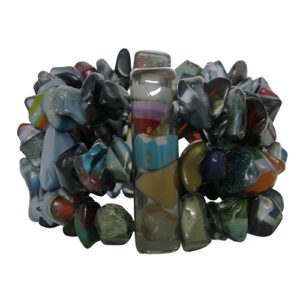 B3371 - RESIN BRACELET 3 STRANDS SMALL BEADS W/ RECTANGLE "ORIENT EXPRESS"