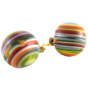 E2875 - RESIN EARRINGS STRIPED STUD BALLS "AMAZON"