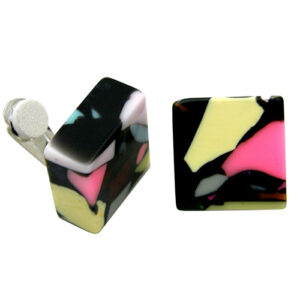 E3073 - RESIN EARRINGS SQUARE ON CLIP ART DECO "AKBAR"
