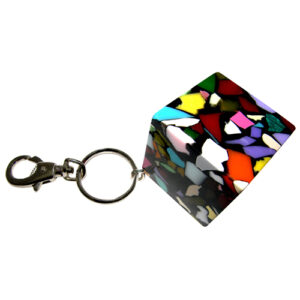 K3094 - RESIN KEYRING ART DECO, LARGE SQUARE "RUBIC"