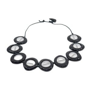 N0060 - RESIN NECKLACE DISK AND CYLINDER ON STRING SHORT "SATURN" 50CM