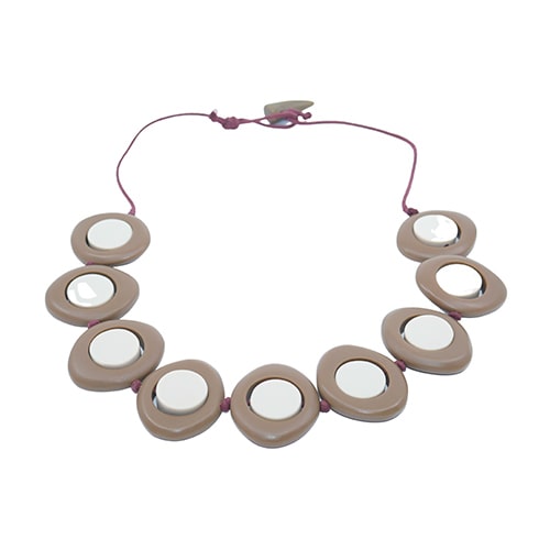 N0060 - RESIN NECKLACE DISK AND CYLINDER ON STRING SHORT "SATURN" 50CM - Image 3