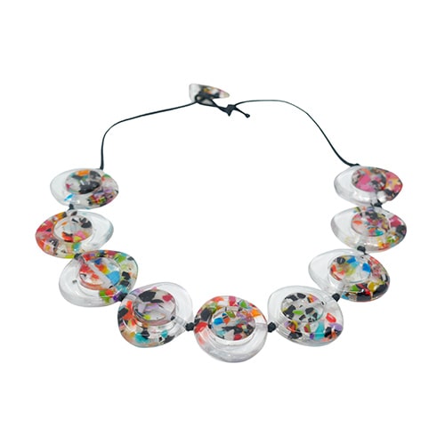 N0060 - RESIN NECKLACE DISK AND CYLINDER ON STRING SHORT "SATURN" 50CM - Image 4