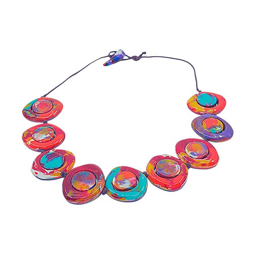 N0060 - RESIN NECKLACE DISK AND CYLINDER ON STRING SHORT "SATURN" 50CM - Image 5