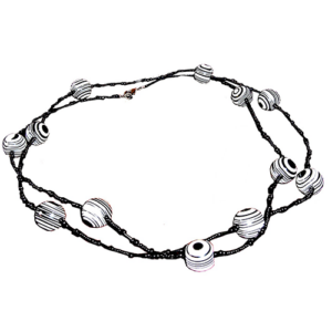 N2082 - RESIN NECKLACE B&W BALLS WITH BLACK BEADS LONG "PAUL"