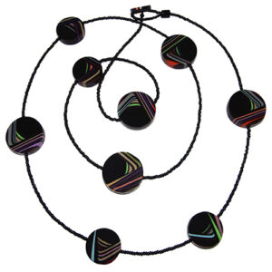 N3150 - RESIN NECKLACE BEADS W/ROUND DISKS AND STRIPES "AIDA" LONG
