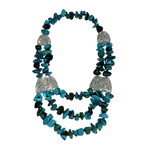 N3532-V02 - N3532 - RESIN NECKLACE 3 STRAND BEAD CHOCKER W/LEAF "ORIENT EXPRESS"