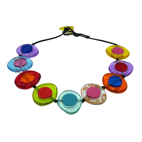 N0060 - RESIN NECKLACE DISK AND CYLINDER ON STRING SHORT "SATURN" 50CM - Image 7