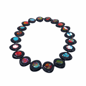 N0065 - RESIN NECKLACE DISK & CYLINDER LONG "SATURN" 75CM