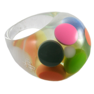 R1724 - RESIN RING ROUND SHINNY SPOTTED BALLS "DOT"